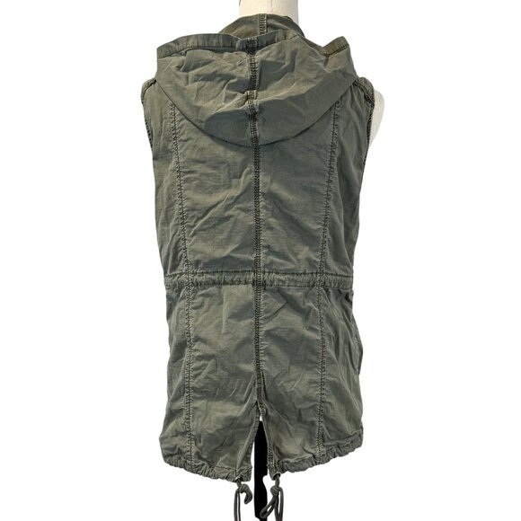 Marrakech Womens Small Olive Green Distressed Hooded Utility Vest Zip Snap Front - Picture 2 of 16